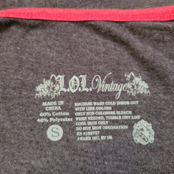 LOL Vintage Dark GrayHeather and Red Believe Raglan Sleeve Christmas Tee S - Picture 6 of 6